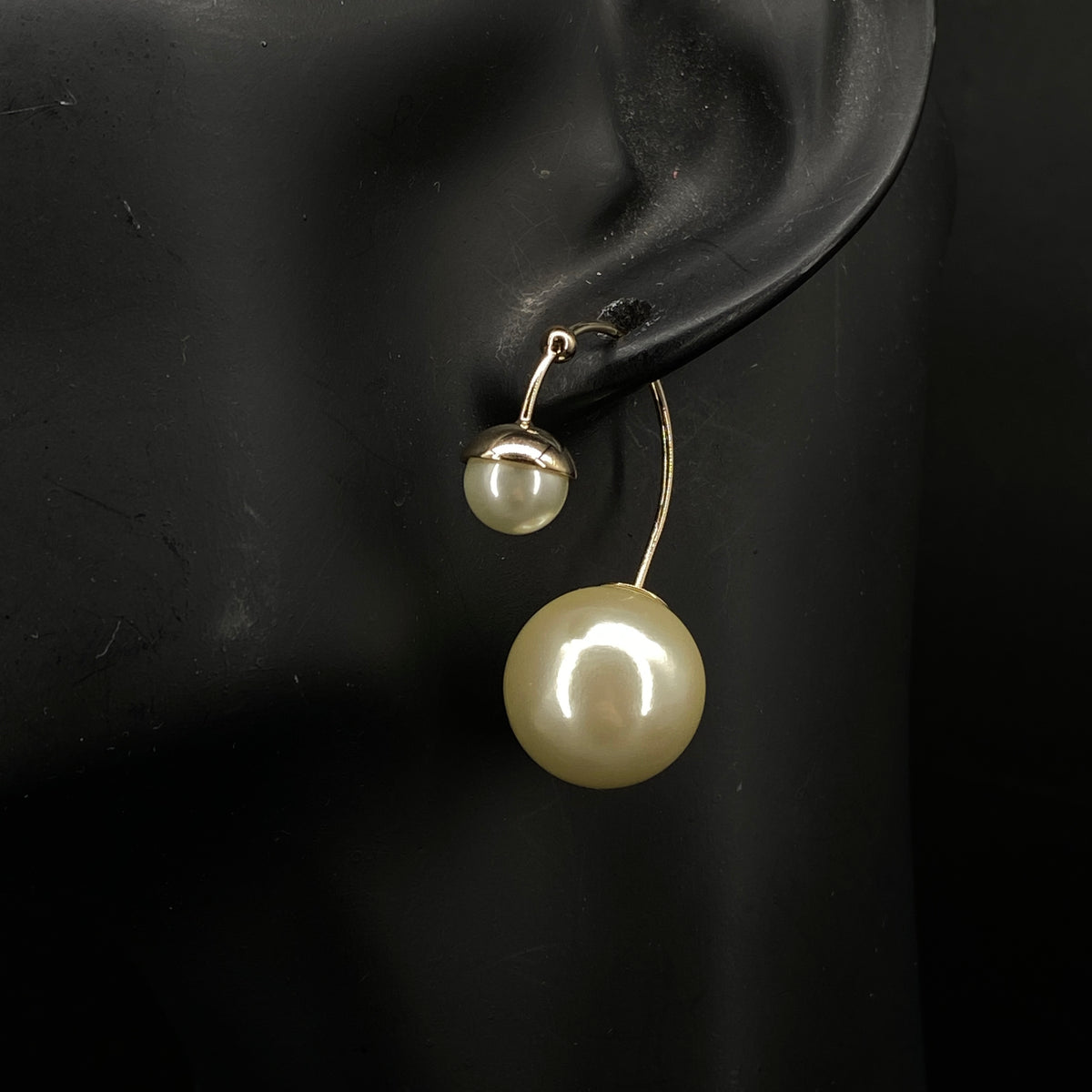 Christian Dior Gold Tone Double Pearl Stud Earrings