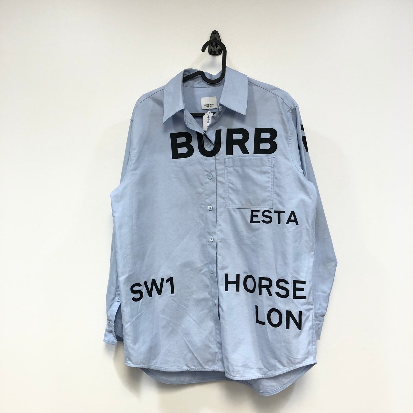 Burberry Light Blue Cotton Letter Print Oversized Long Sleeve Shirt Size 4