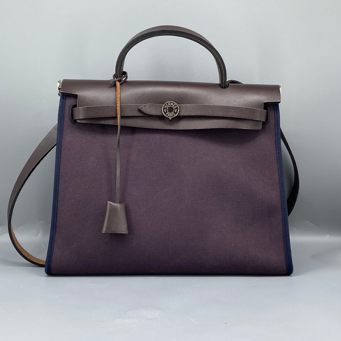 Hermes Herbag 31 Deep Grape Canvas Leather Shoulder Bag