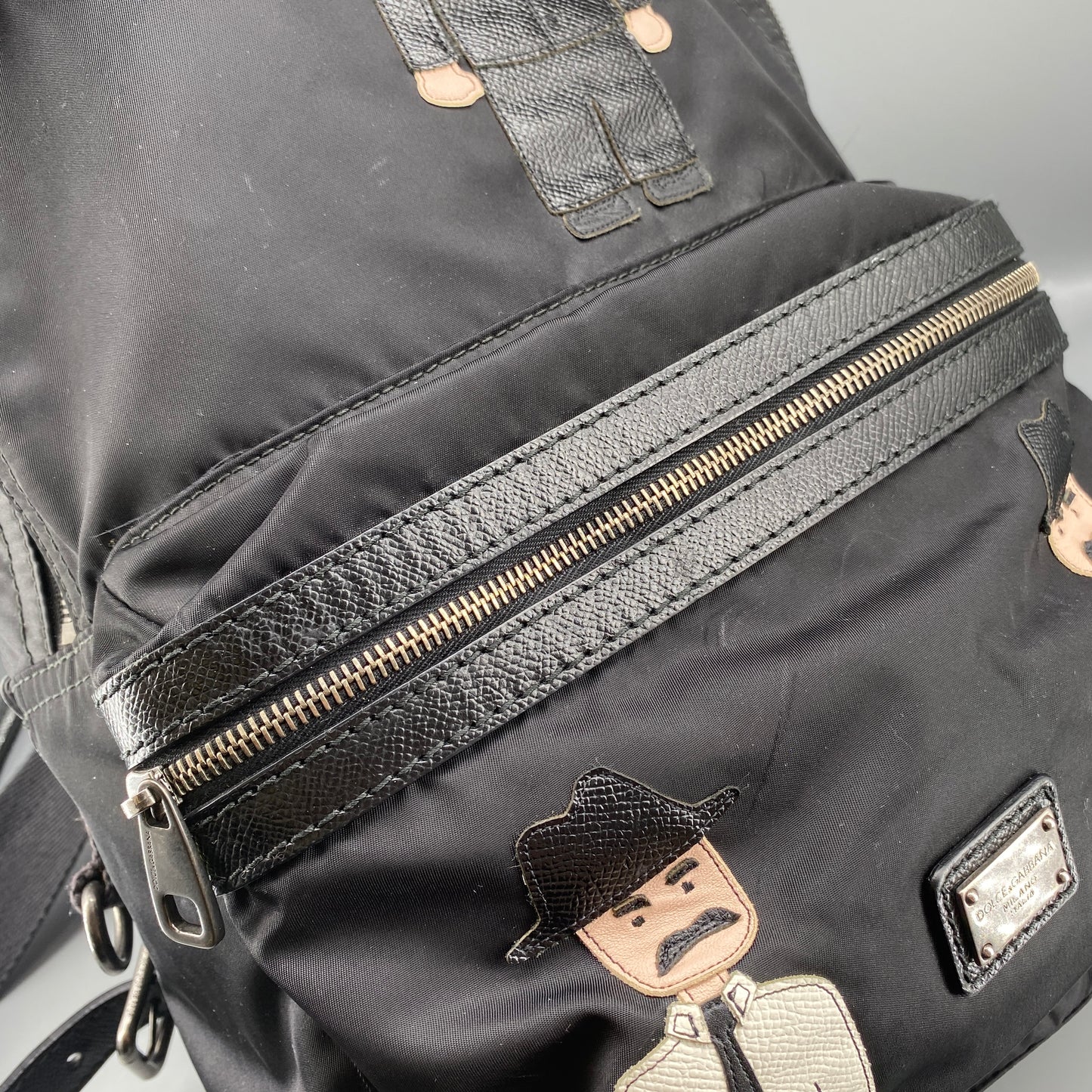 Dolce & Gabbana Gentleman Portrait Print Black Nylon Backpack