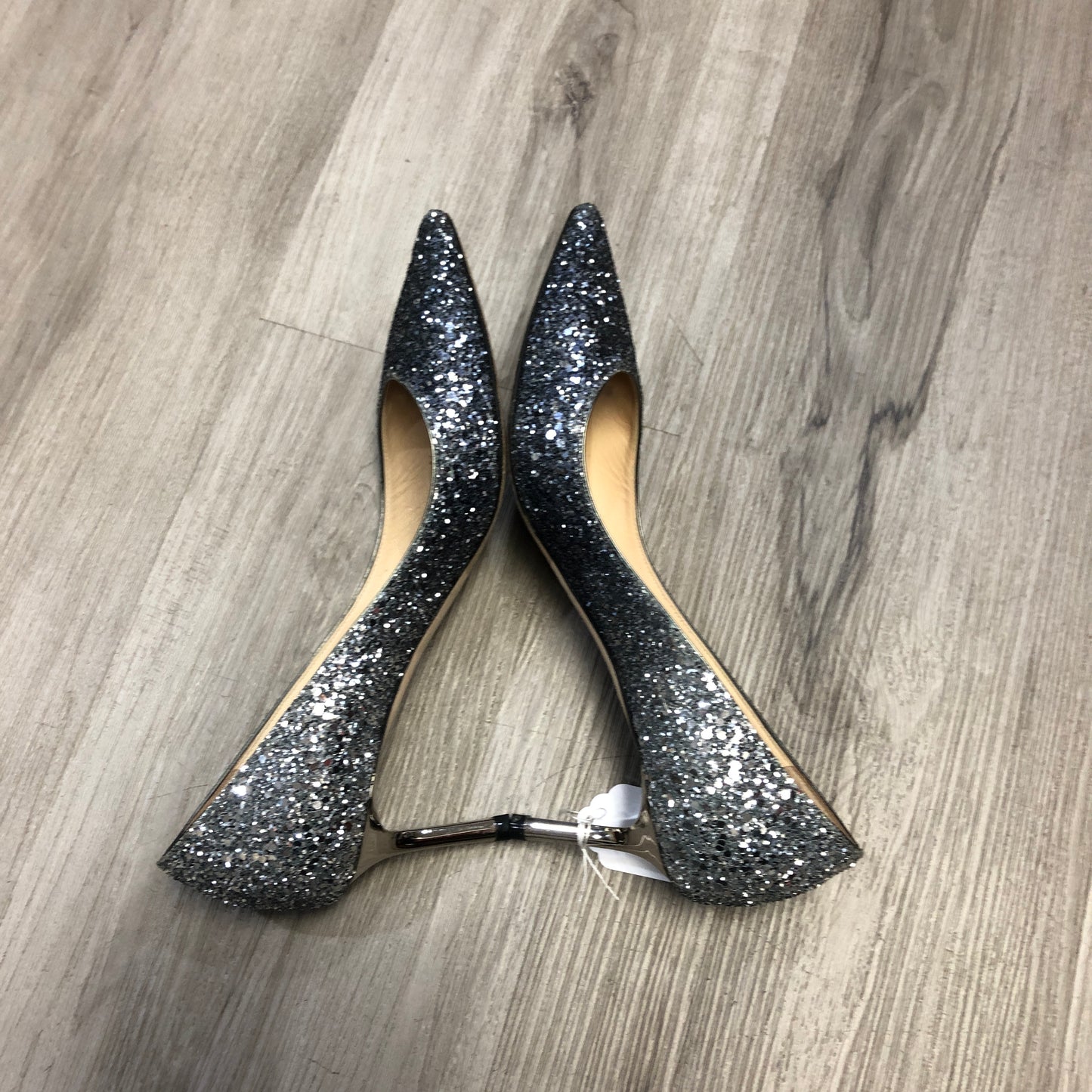Jimmy Choo Women's Metallic Silver Glitter Pointed Toe Stiletto Pumps Shoes 35.5