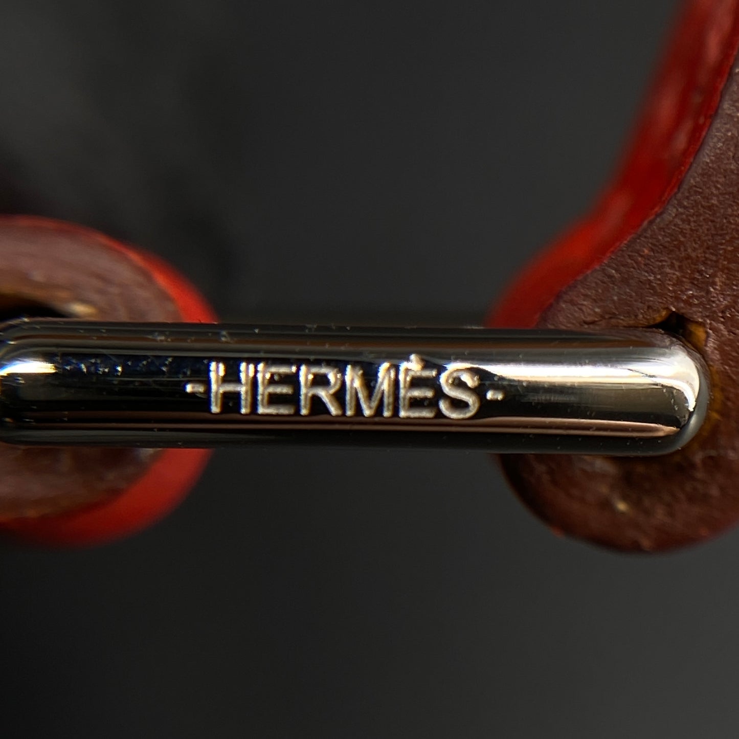 Hermes Reddy-Orange Leather Rivet Ring Bracelet