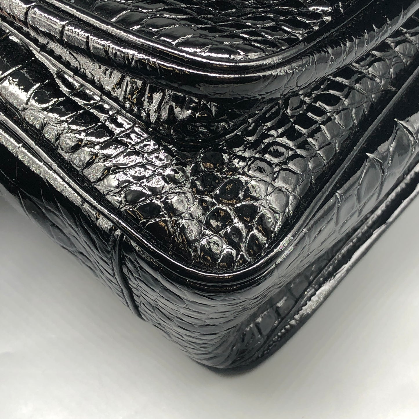 Saint Laurent Patent Crocodile Embossed Medium Niki Chain Satchel Bag