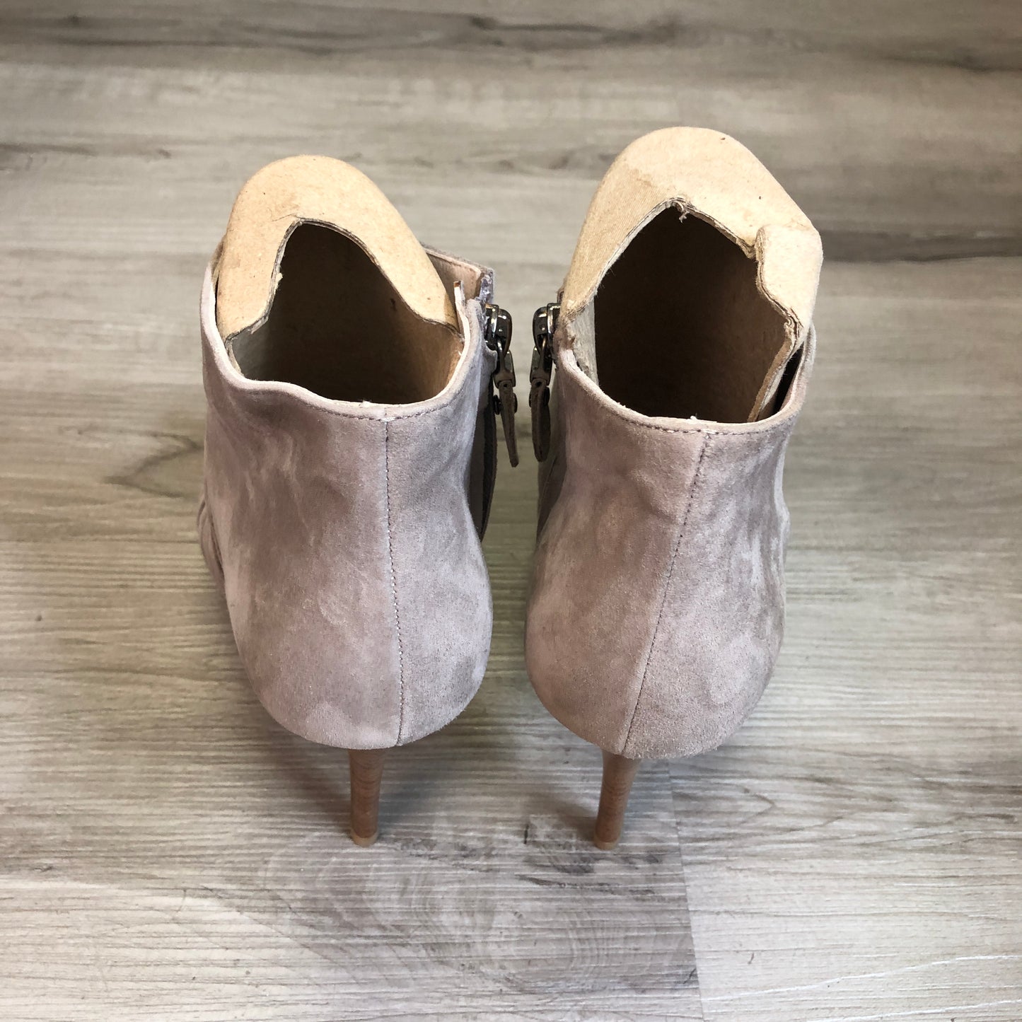 Salvatore Ferragamo Nude Suede Peep Toe Ankle Booties Size 6.5