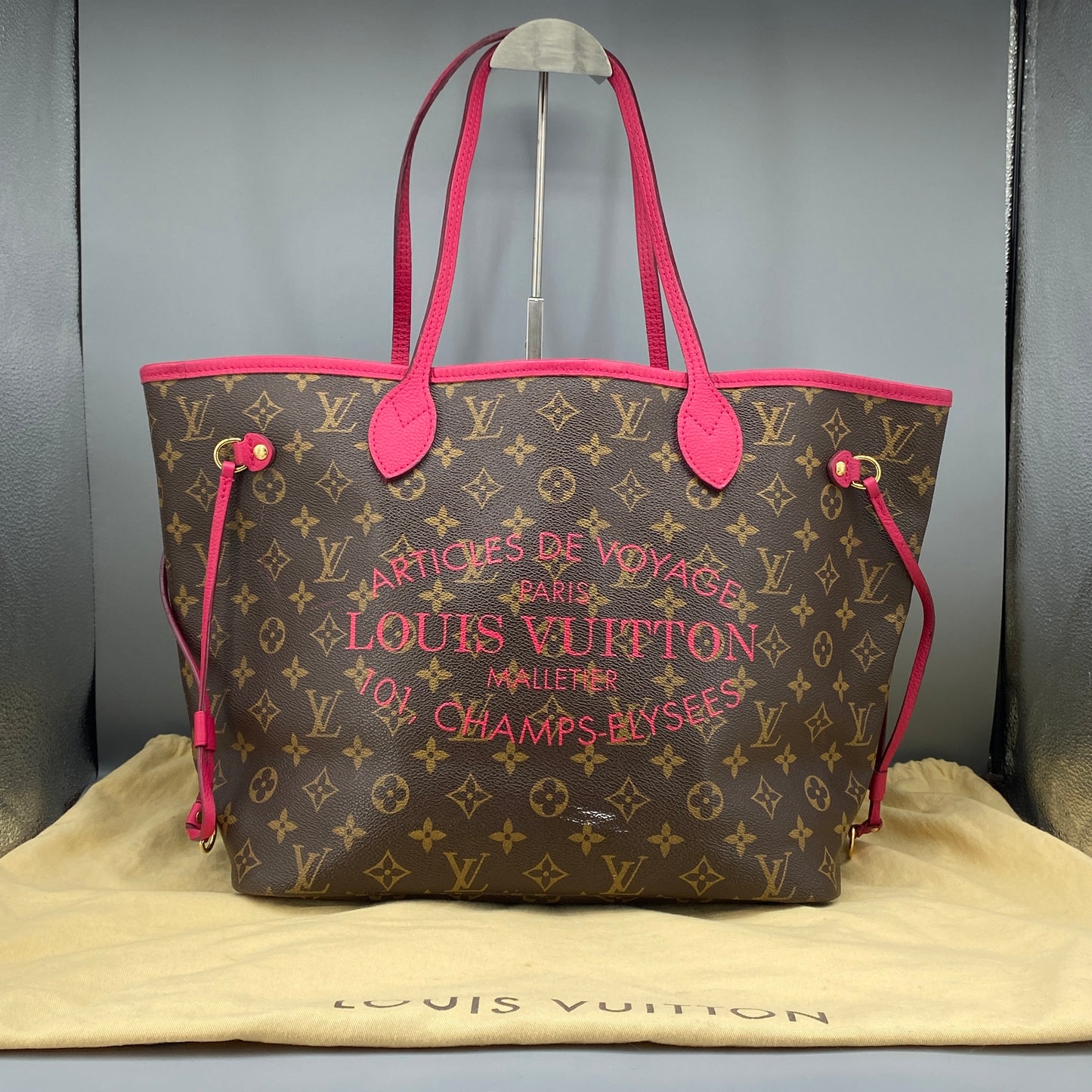 Louis Vuitton MM Limited Edition Fuchsia Monogram Ikat Neverfull Tote Bag