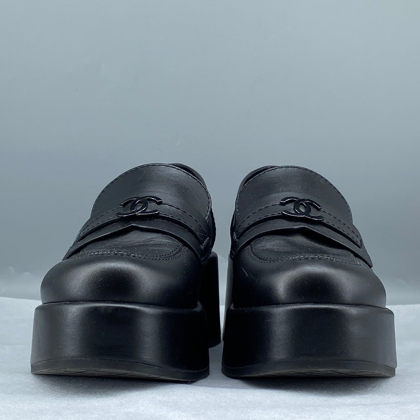 Chanel Black Platform Loafers Women Shoes Size 36
