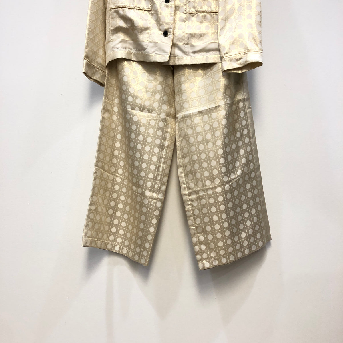 Christian Dior Gold & Beige Two Piece Shirt Wide Leg Pant Set