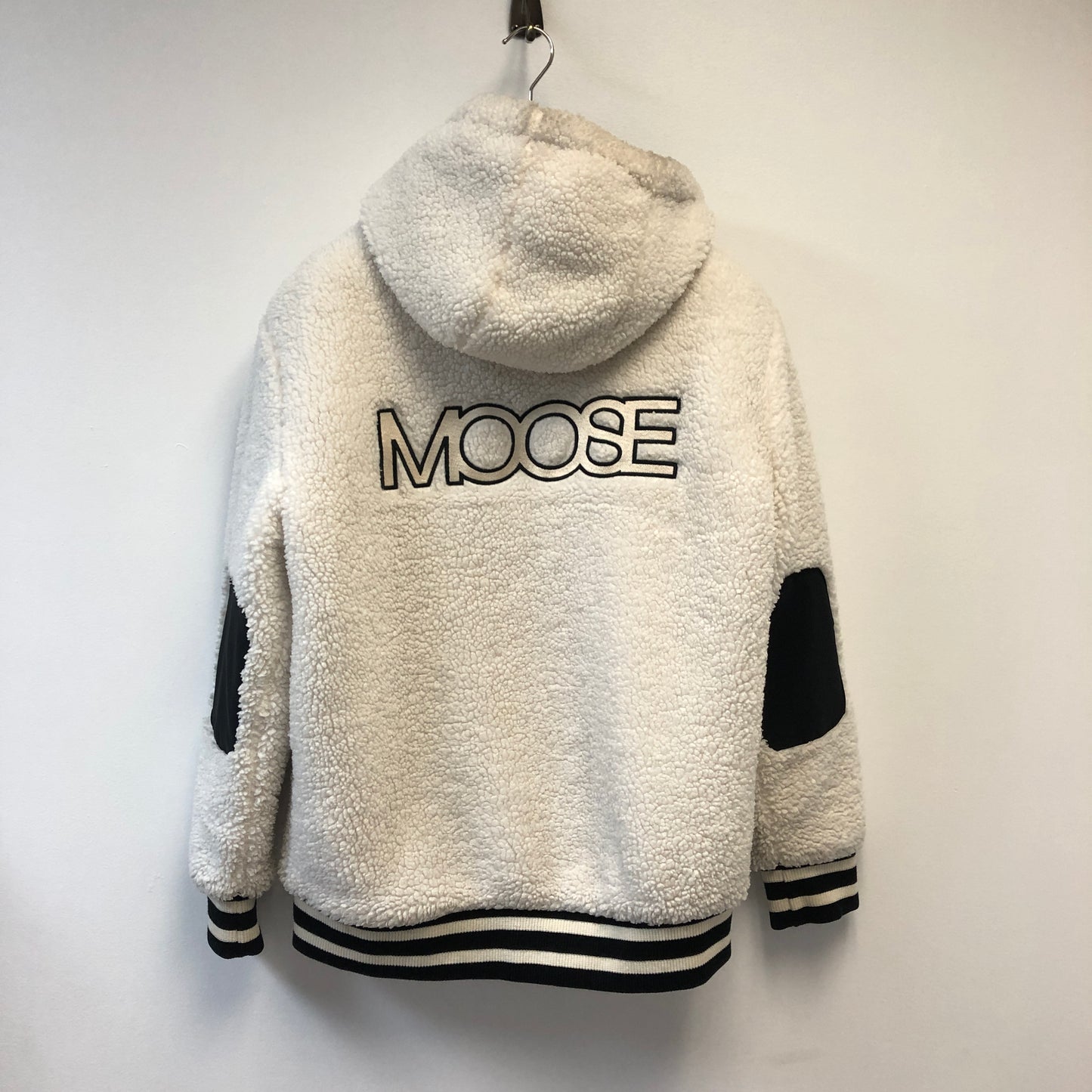 Moose Knuckles White/Black Sherpa Zip-Up Hoodie Size L
