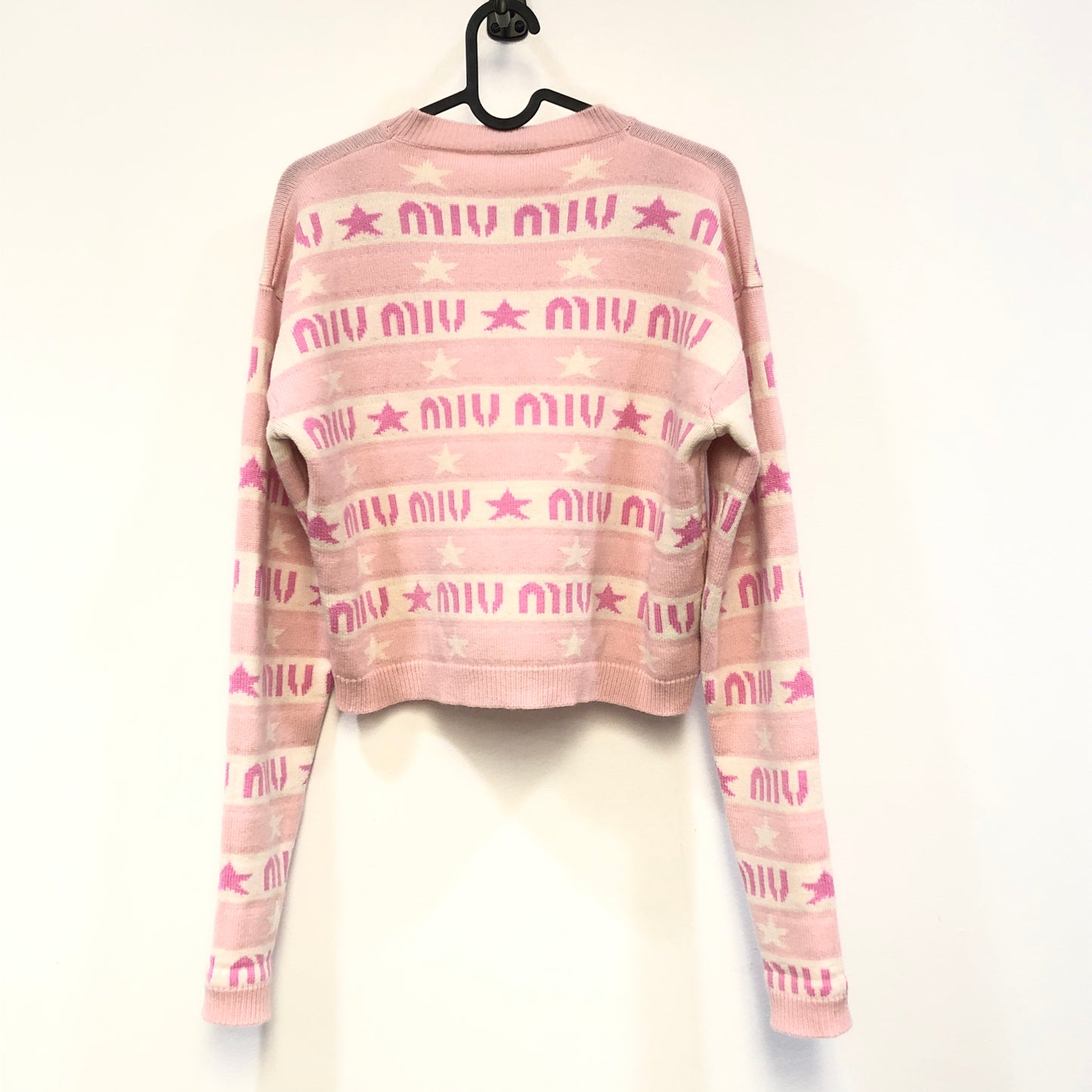 Miu Miu Pink White Star Logo Stripe Knit Sweater Size 36