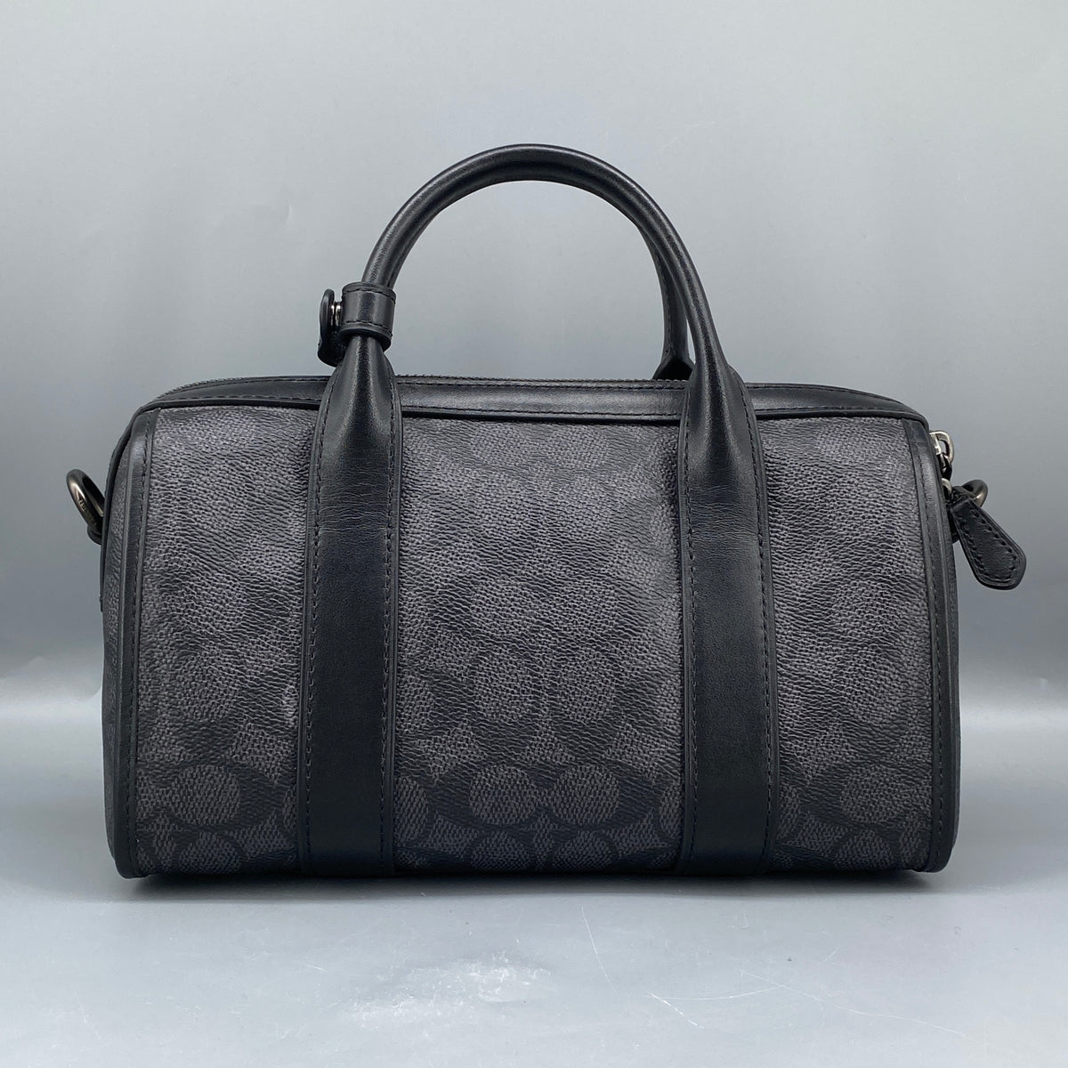 Coach Black Signature Canvas Barrel Top Handle Bag