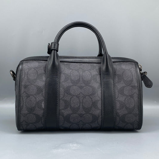Coach Black Signature Canvas Barrel Top Handle Bag