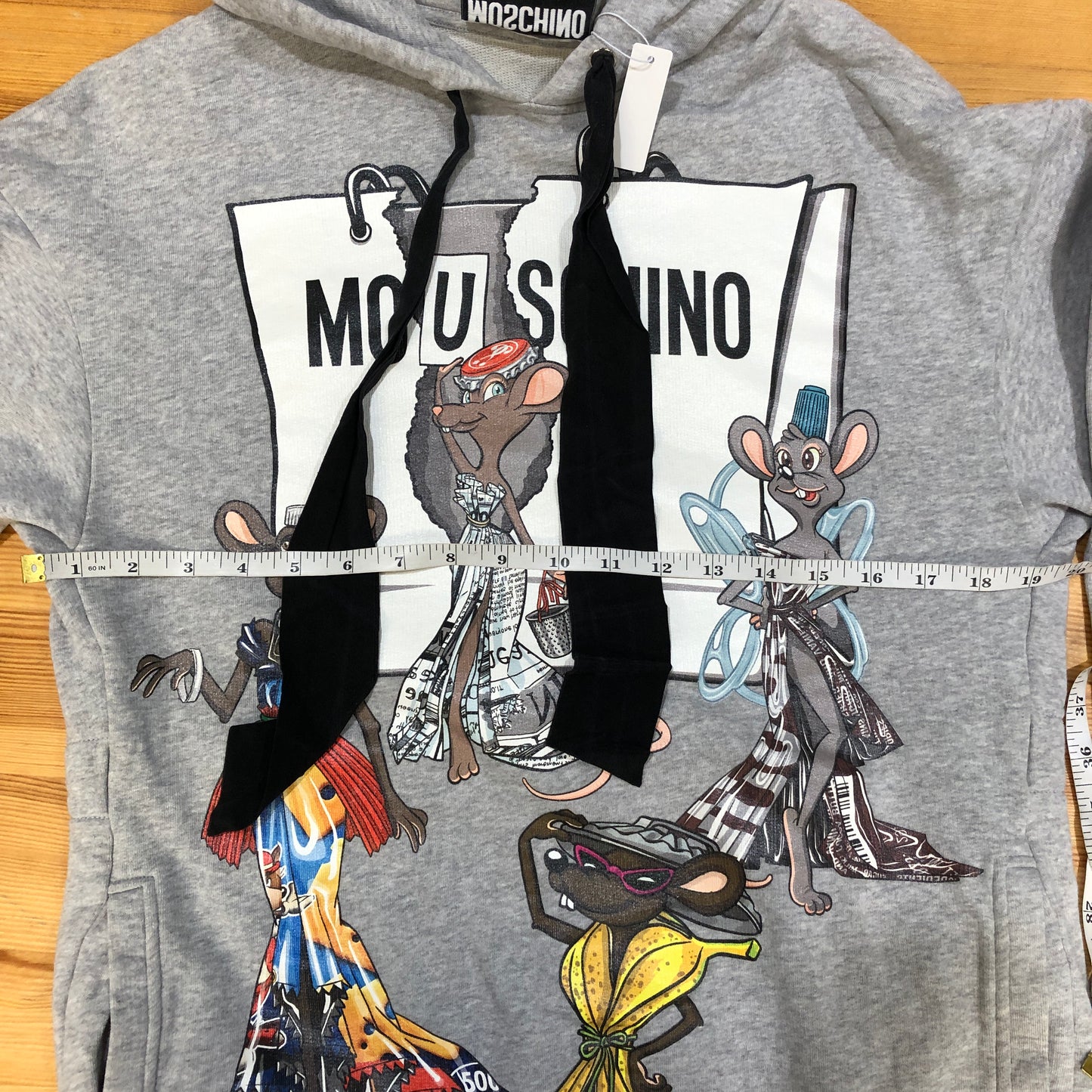 Moschino Grey Cartoon Print Drawstring Hoodie Size USA 2