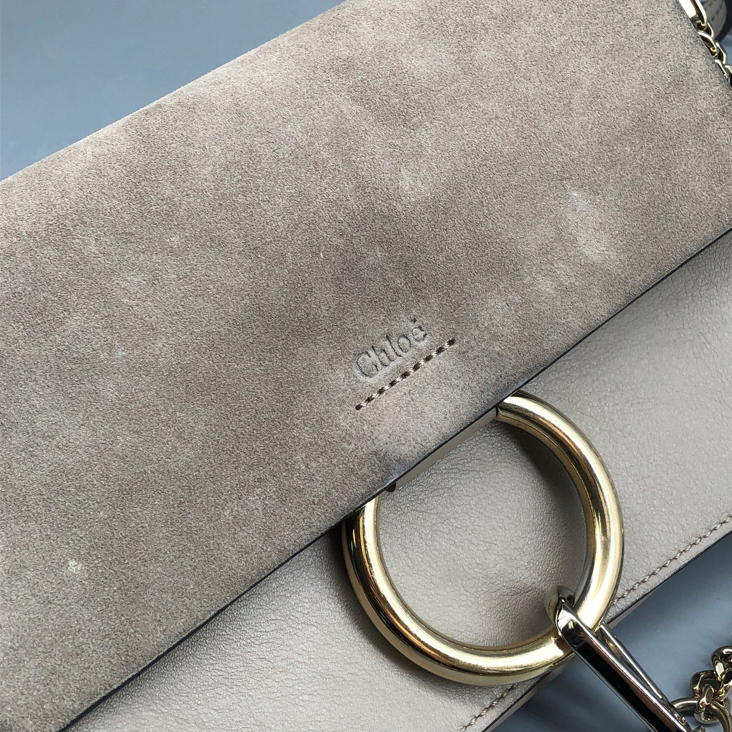 Chloe Faye Medium Suede & Leather Shoulder Bag Beige