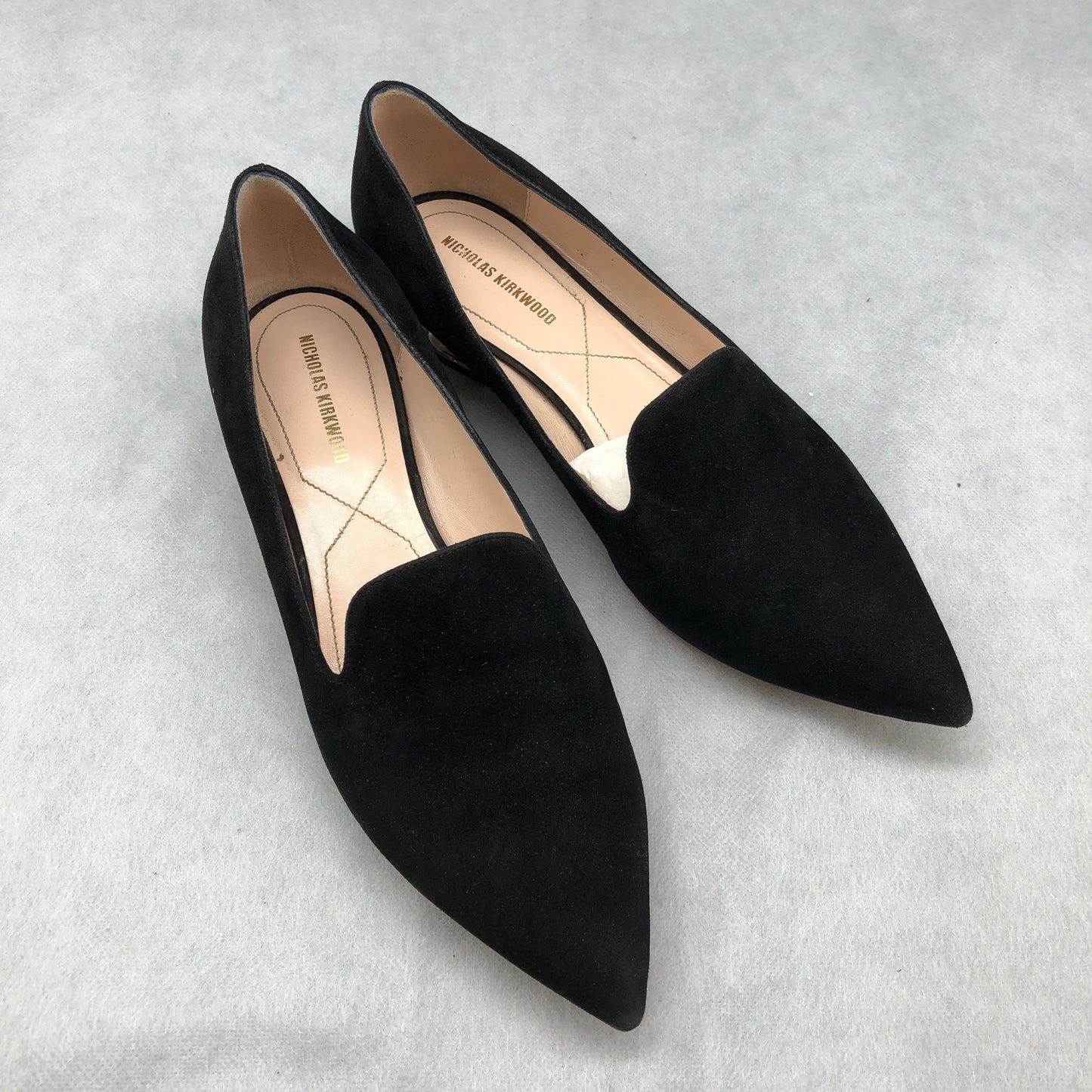 Nicholas Kirkwood Black Suede Pearl Heel Loafers Women's Shoes Size 37.5