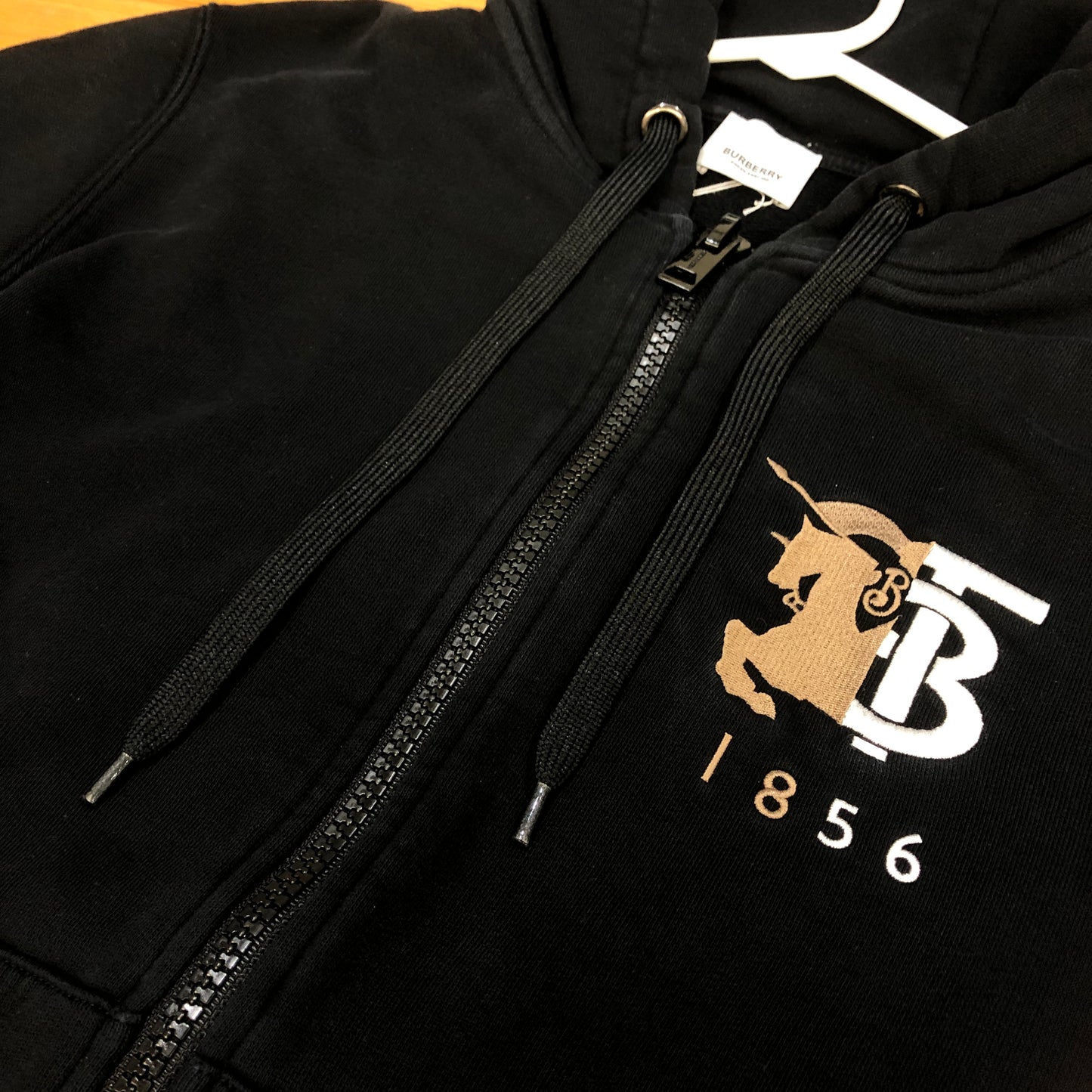 Burberry Black Full‑Zip Hoodie TB Logo Sweatshirt Size S