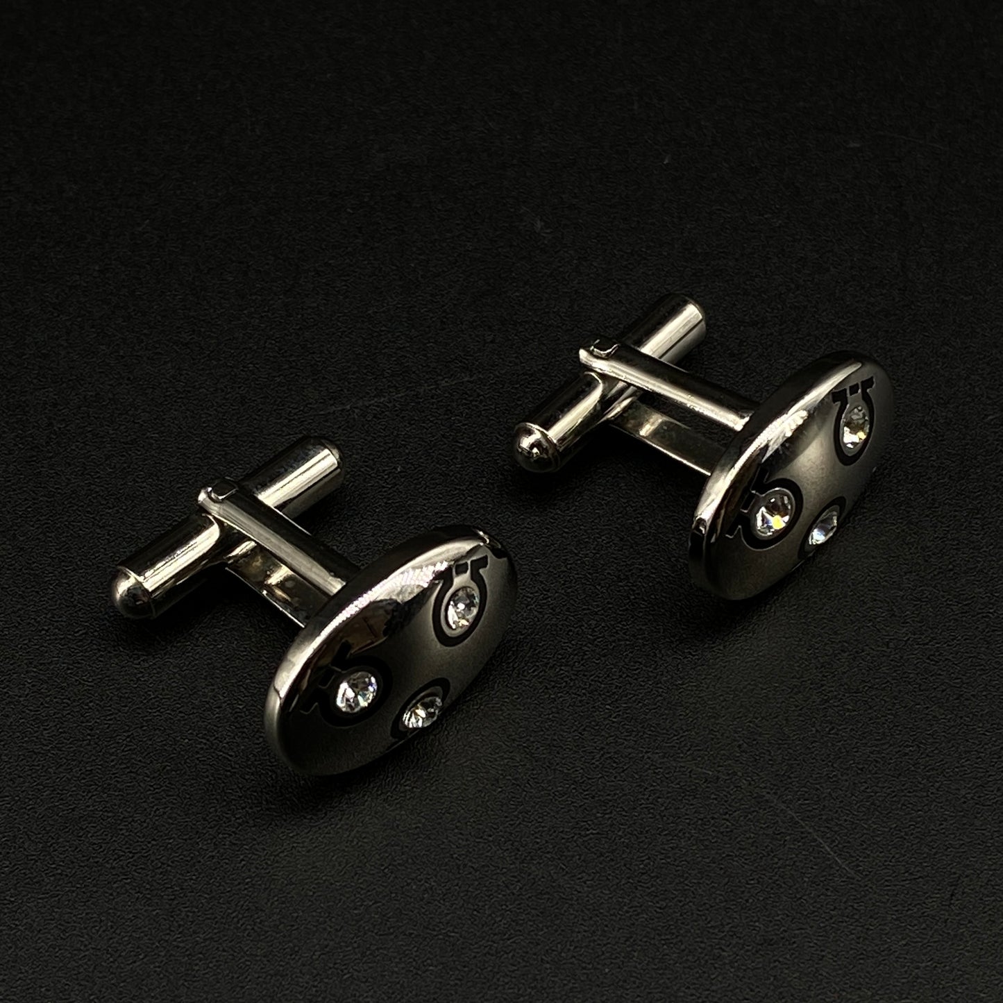 Ferragamo Silver Tone Crystal Decorated Cufflinks