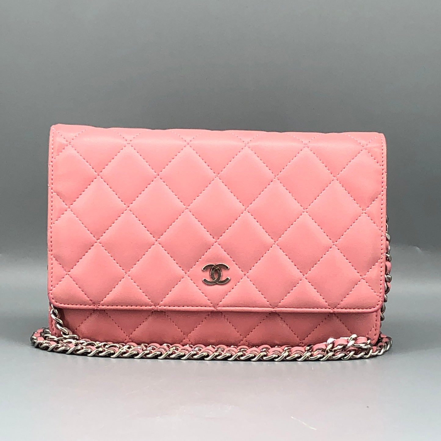 Chanel Light Pink Quilted Leather Wallet on Chain