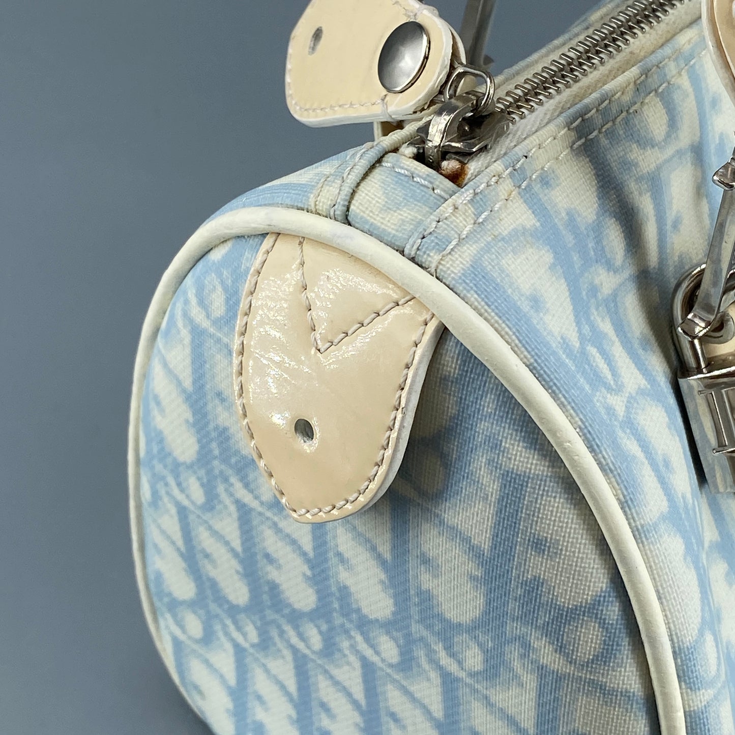 Christian Dior Vintage Oblique Boston Handbag cream/blue