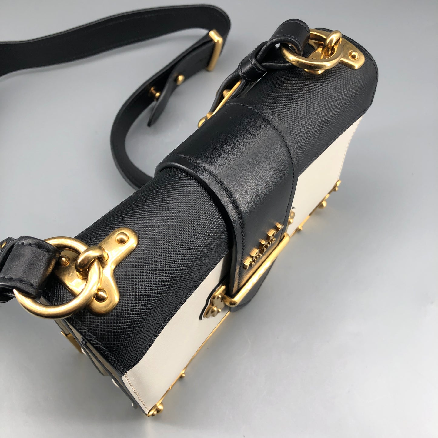Prada Two-Tone White & Black Cahier Leather Box Crossbody Bag