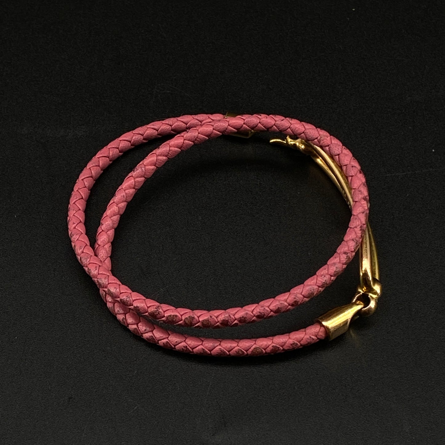 Hermes Pink Braided Leather Gold Buckle Bracelet