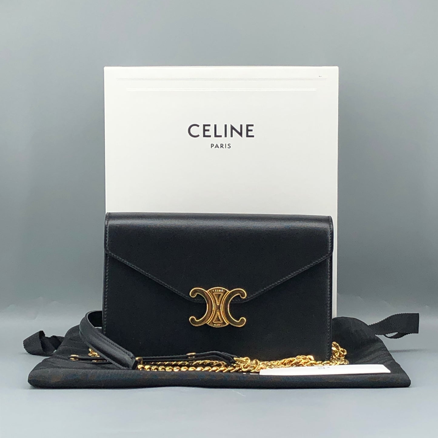 Celine Triomphe Leather WOC Wallet On Chain Crossbody Bag  Black