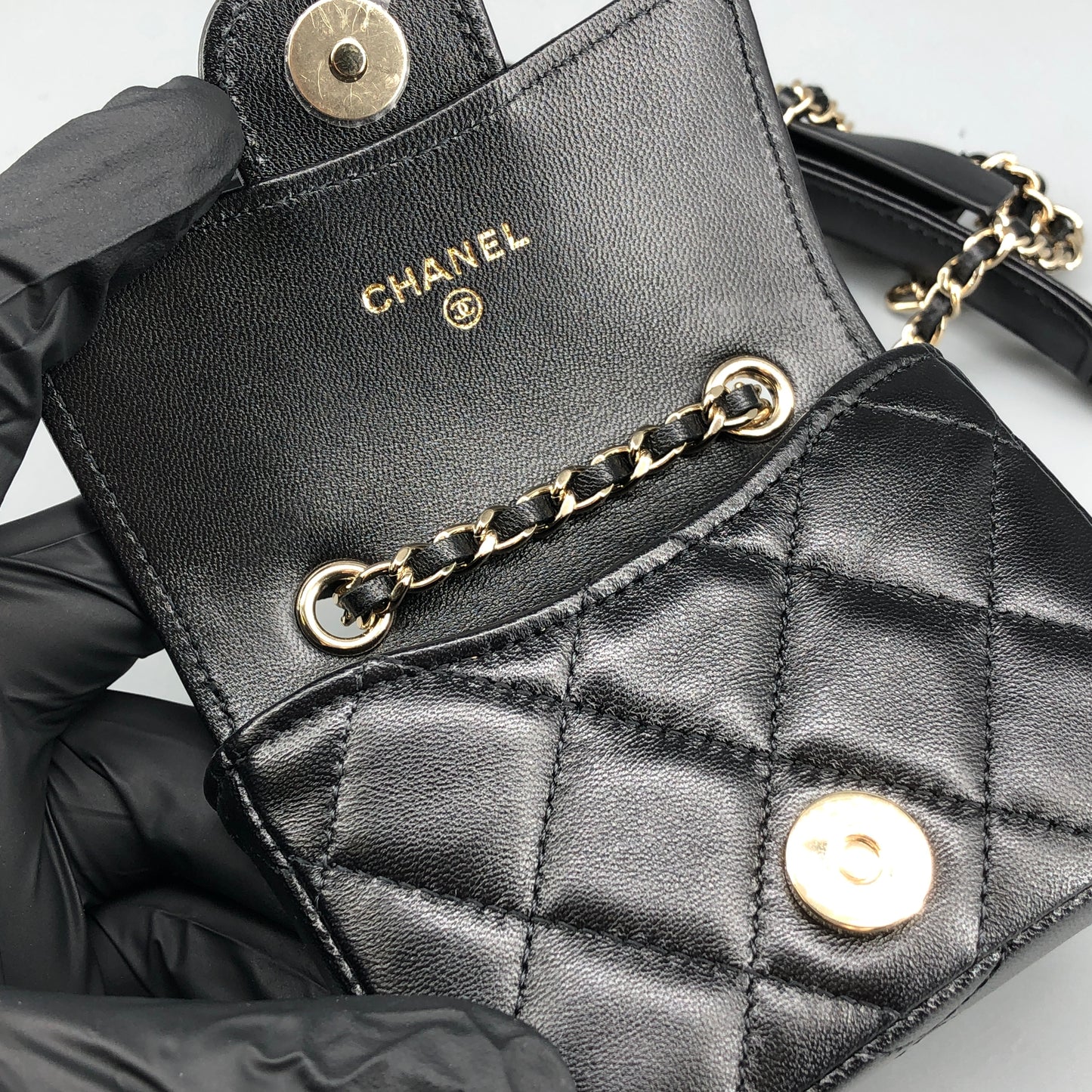 Chanel Bow Classic Quilted Belt Bag Black Lambskin Leather