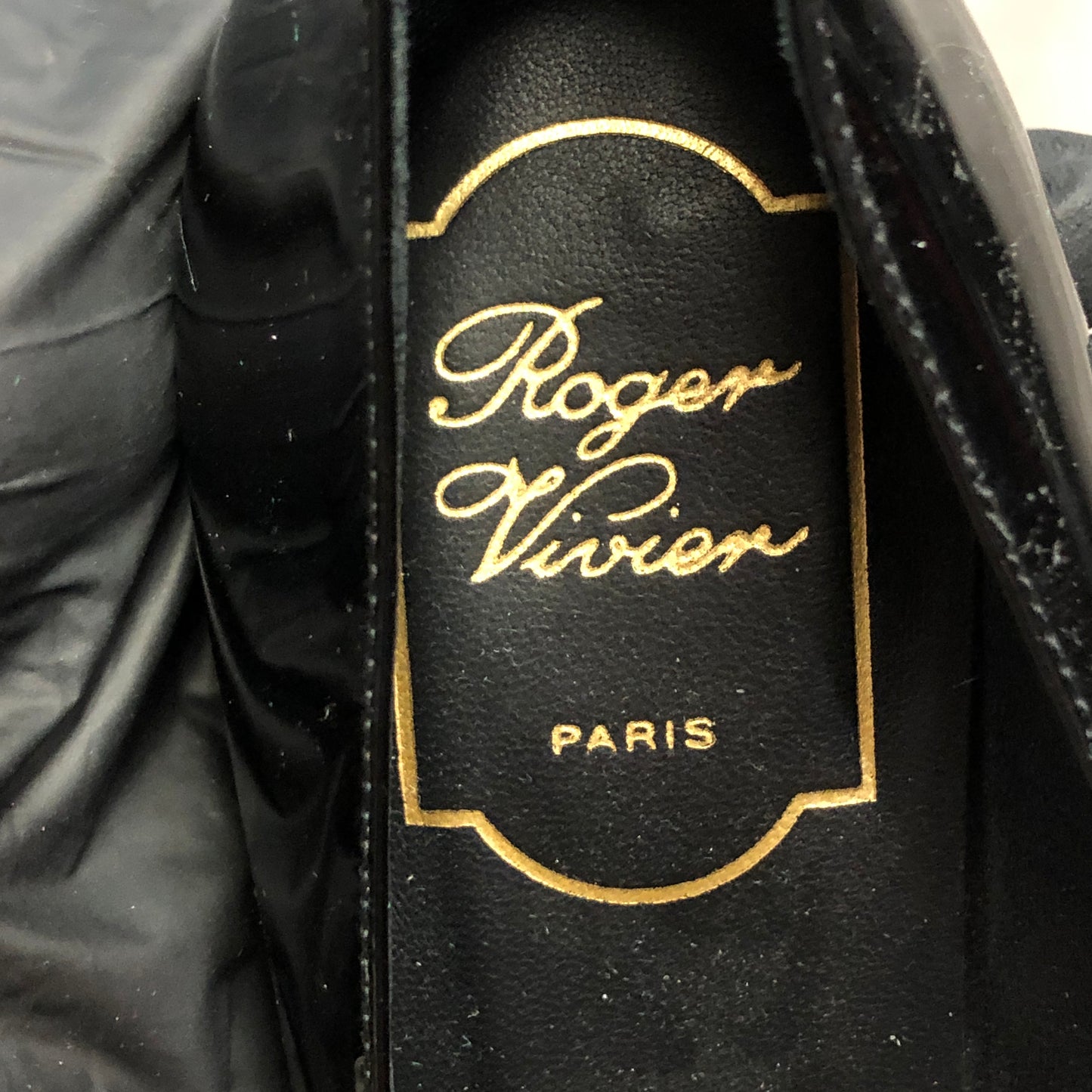 Roger Vivier Patent Leather Square Buckle Block Heel Pumps Shoes 36.5 Black
