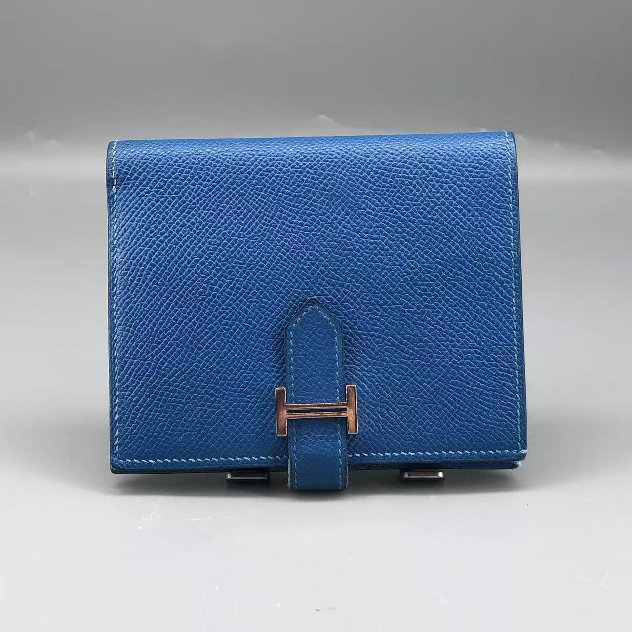 Hermes Bearn Compact Wallet in Bleu Zanzibar Chevre Mysore Leather
