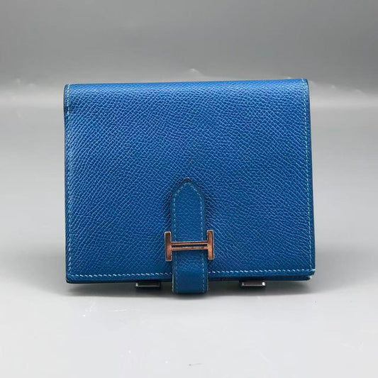 Hermes Bearn Compact Wallet in Bleu Zanzibar Chevre Mysore Leather