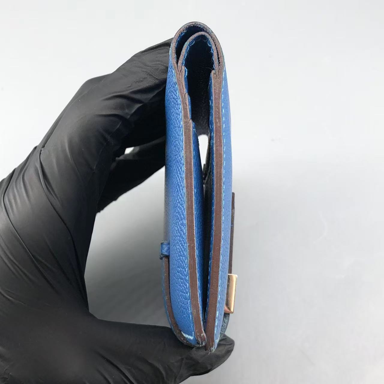 Hermes Bearn Compact Wallet in Bleu Zanzibar Chevre Mysore Leather