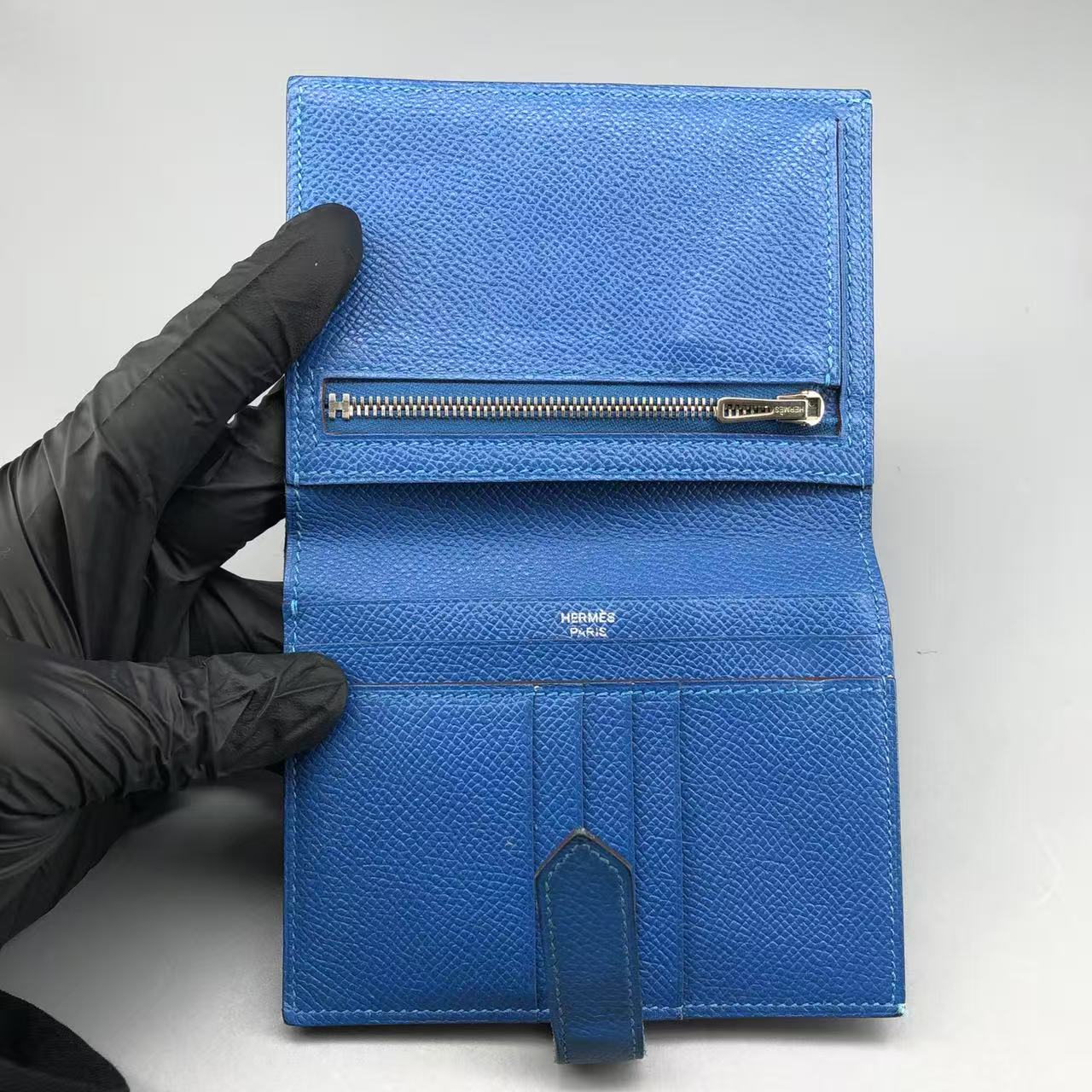 Hermes Bearn Compact Wallet in Bleu Zanzibar Chevre Mysore Leather