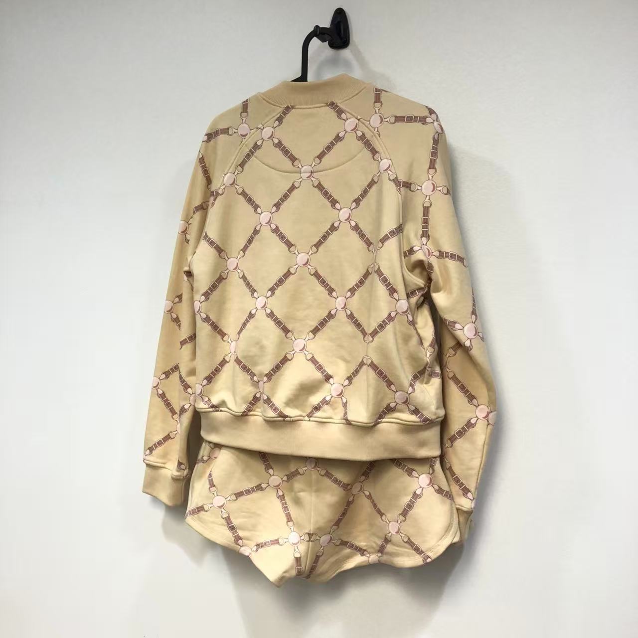 Hermes Twin-Set Bomber Jacket and Matching Shorts in Beige Cotton Blend