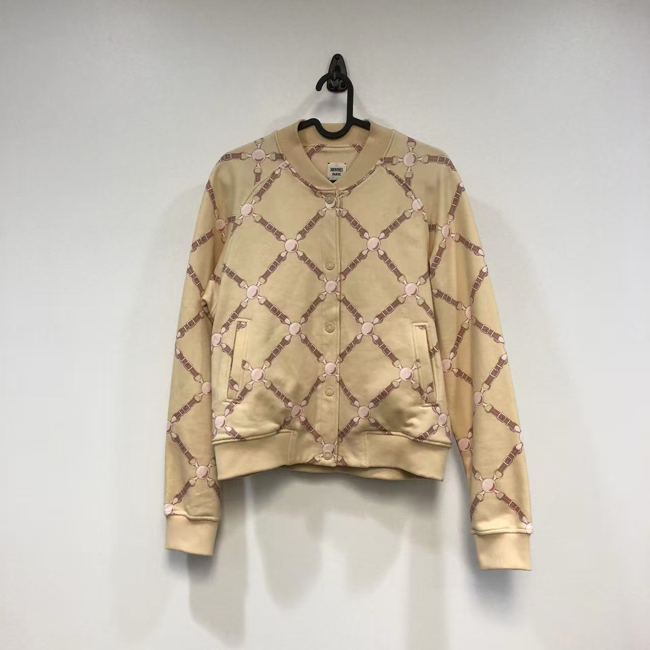 Hermes Twin-Set Bomber Jacket and Matching Shorts in Beige Cotton Blend