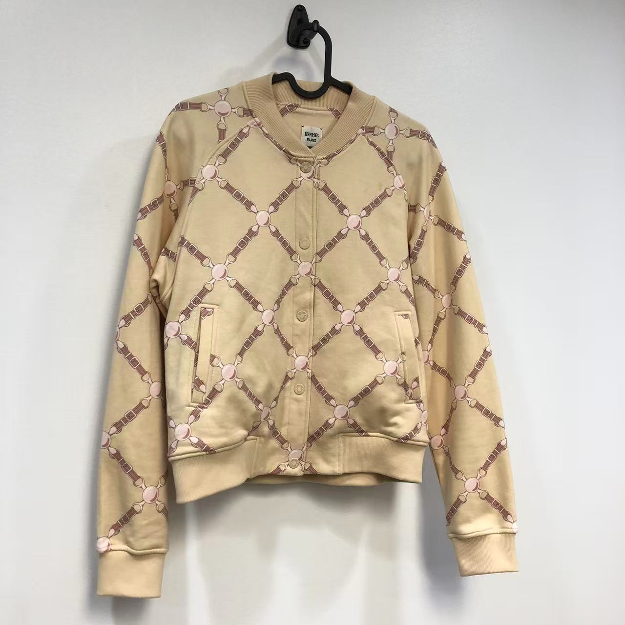 Hermes Twin-Set Bomber Jacket and Matching Shorts in Beige Cotton Blend
