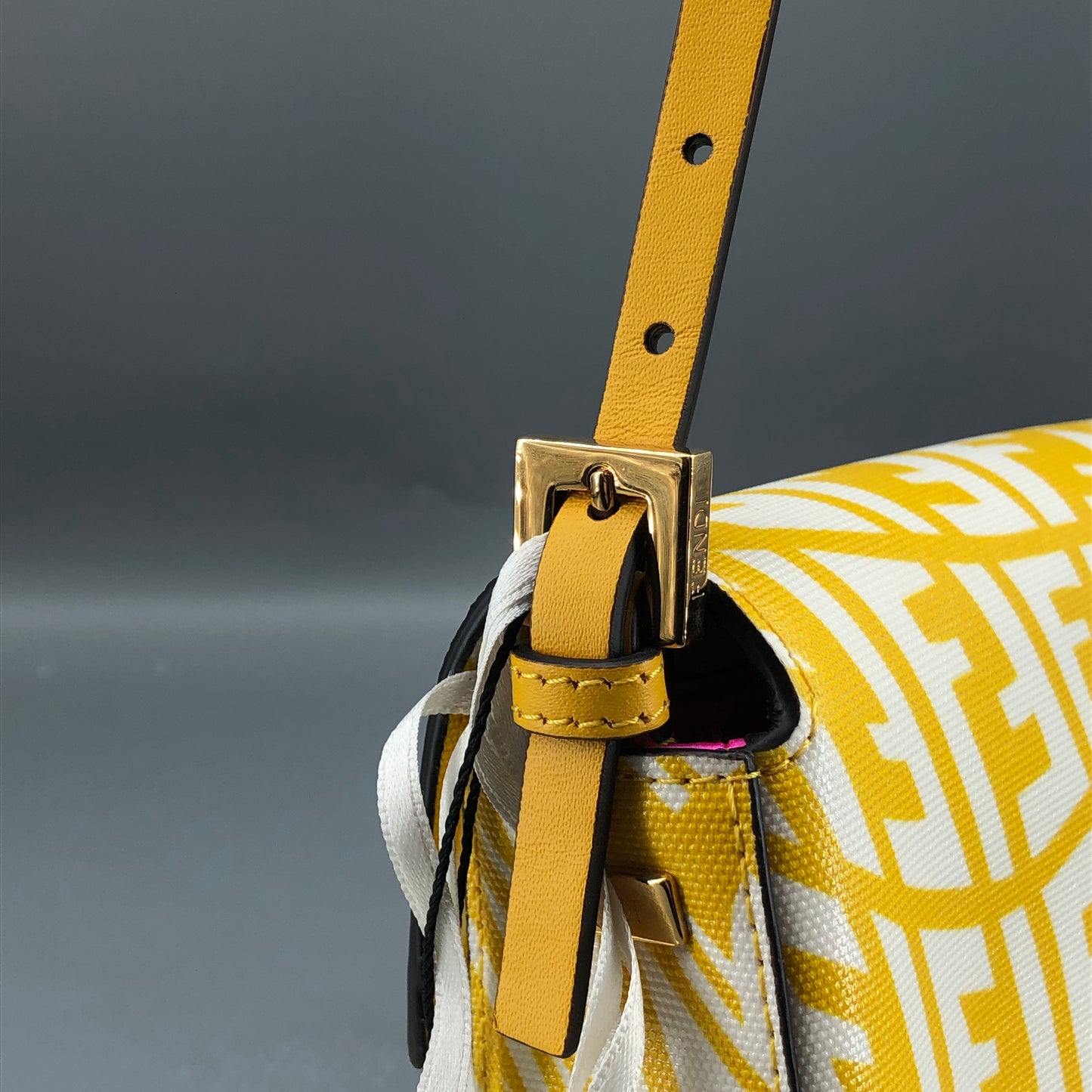 Fendi FF Vertigo Print Leather Baguette Shoulder Bag Yellow