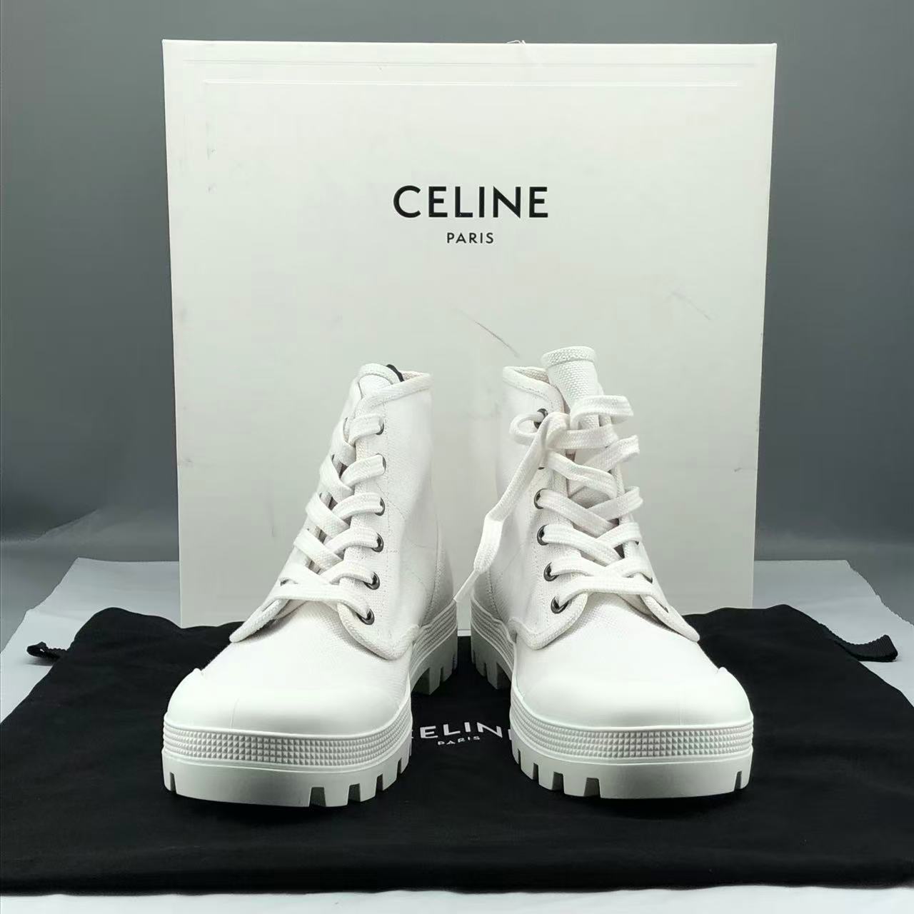 Celine Patapans Lace-Up Boots Canvas Size EU 36