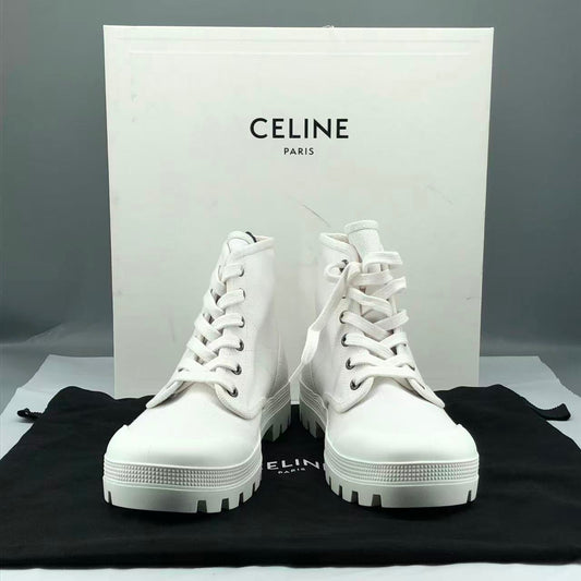 Celine Patapans Lace-Up Boots Canvas Size EU 36