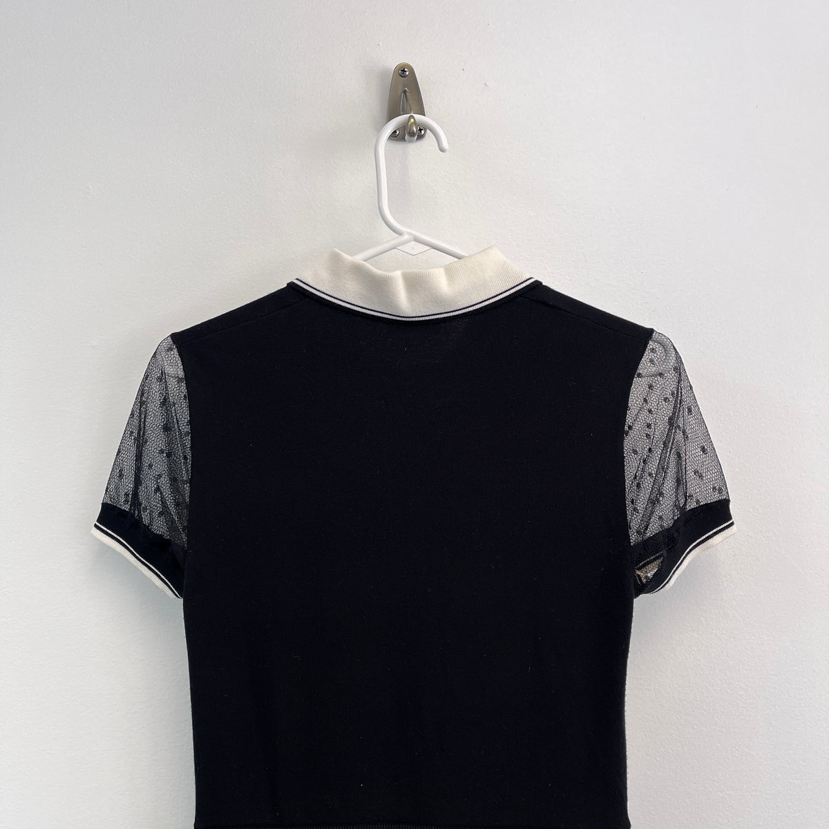 Red Valentino Black Contrast Collar Mesh Sleeve Dress Size S