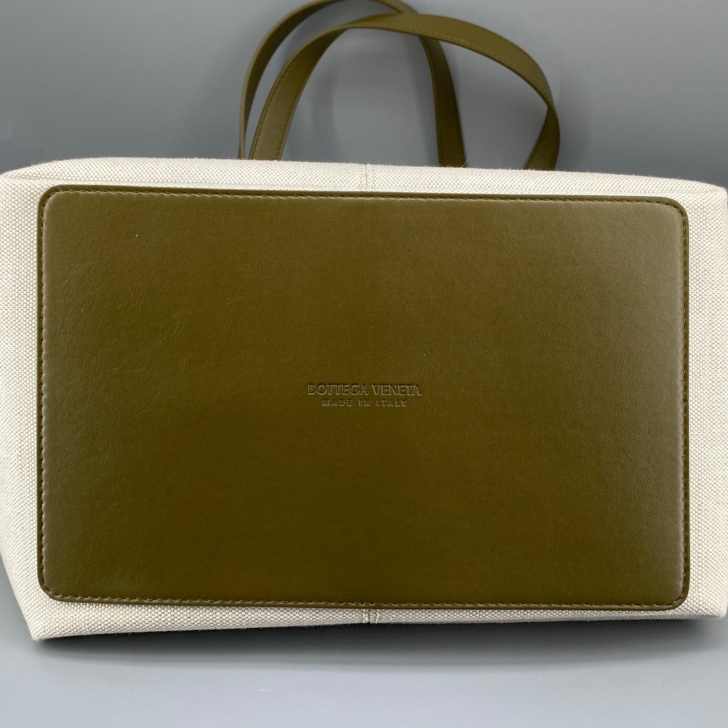Bottega Veneta Olive Canvas Intrecciato Leather Tote Bag