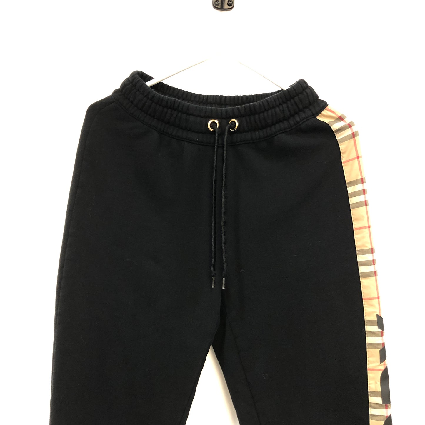 Burberry Vintage Check Side Stripe Black Cotton Jogger Pants Size XXS