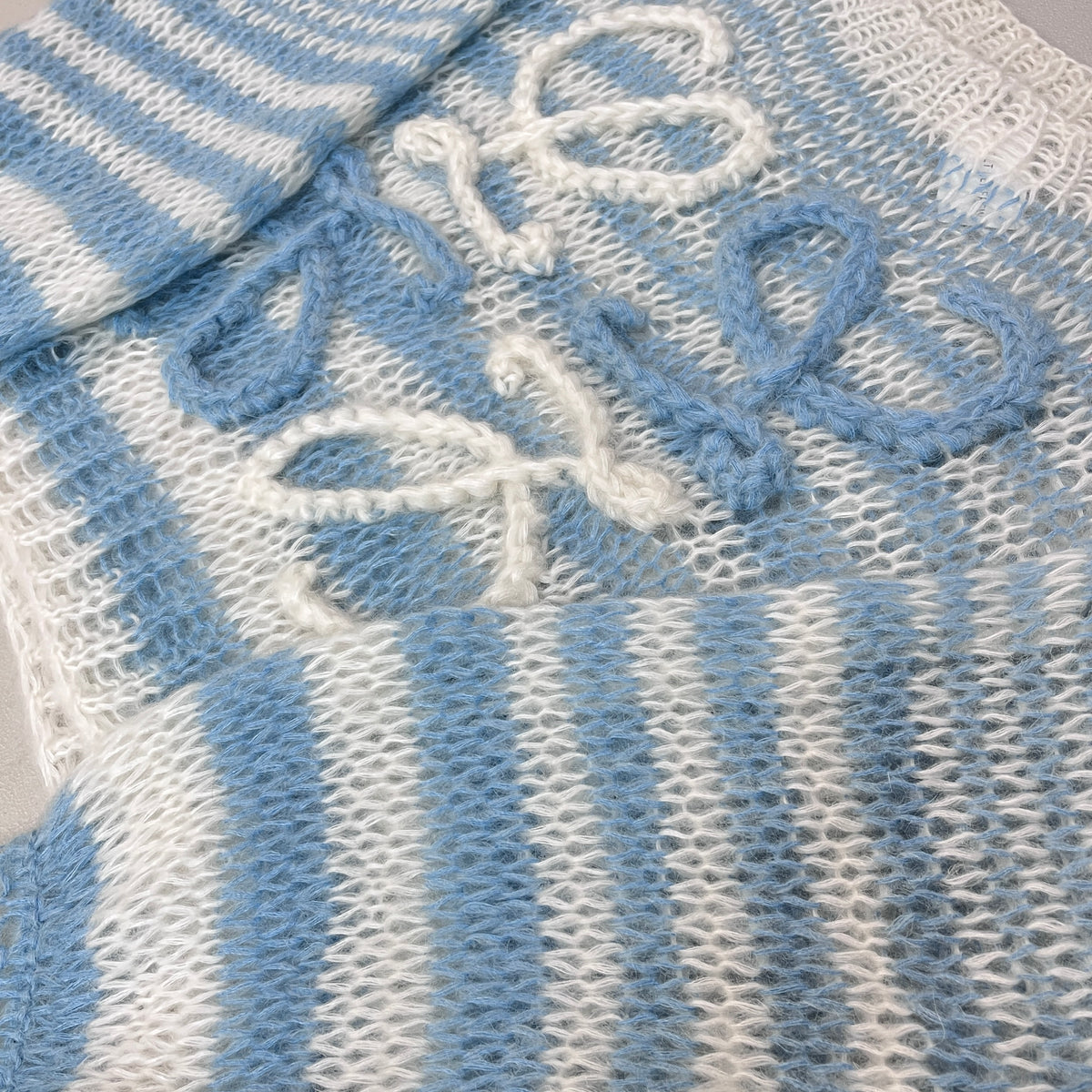 Loewe New Sky Blue Beige Striped Knit Sweater Size M