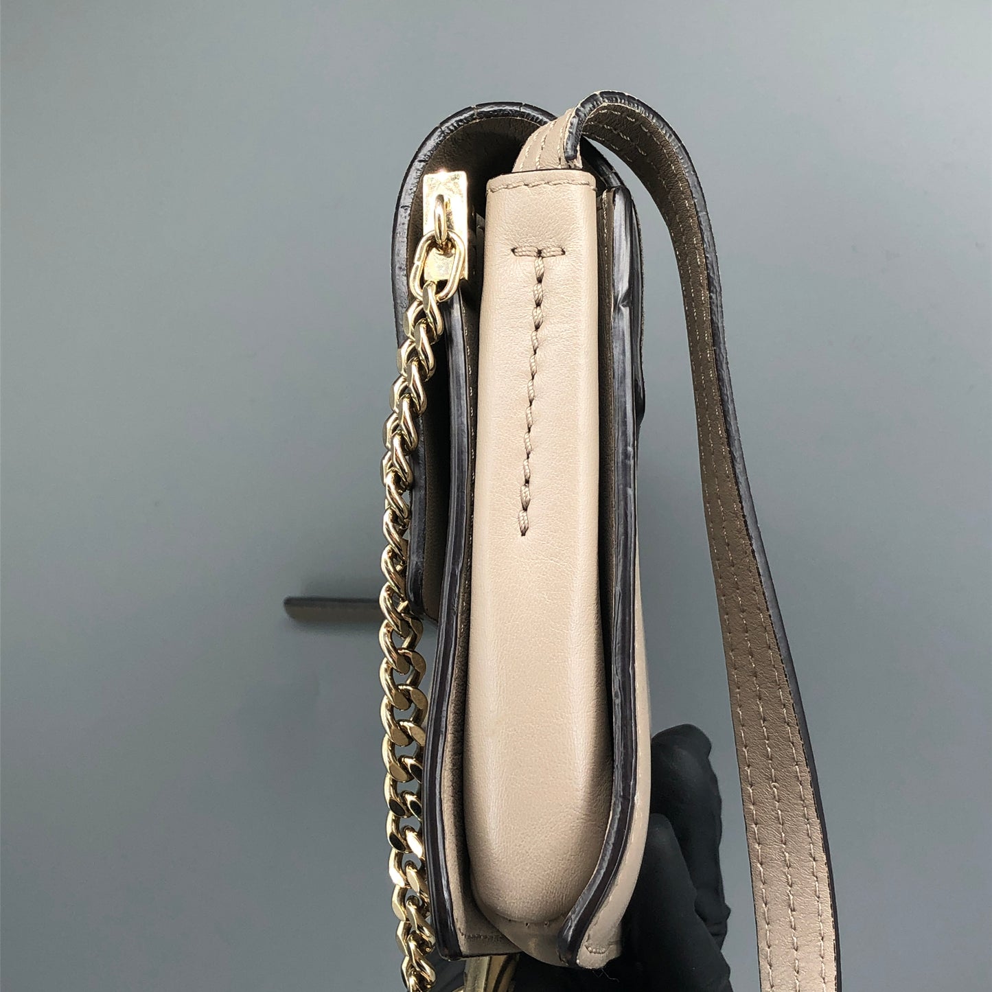 Chloe Faye Medium Suede & Leather Shoulder Bag Beige
