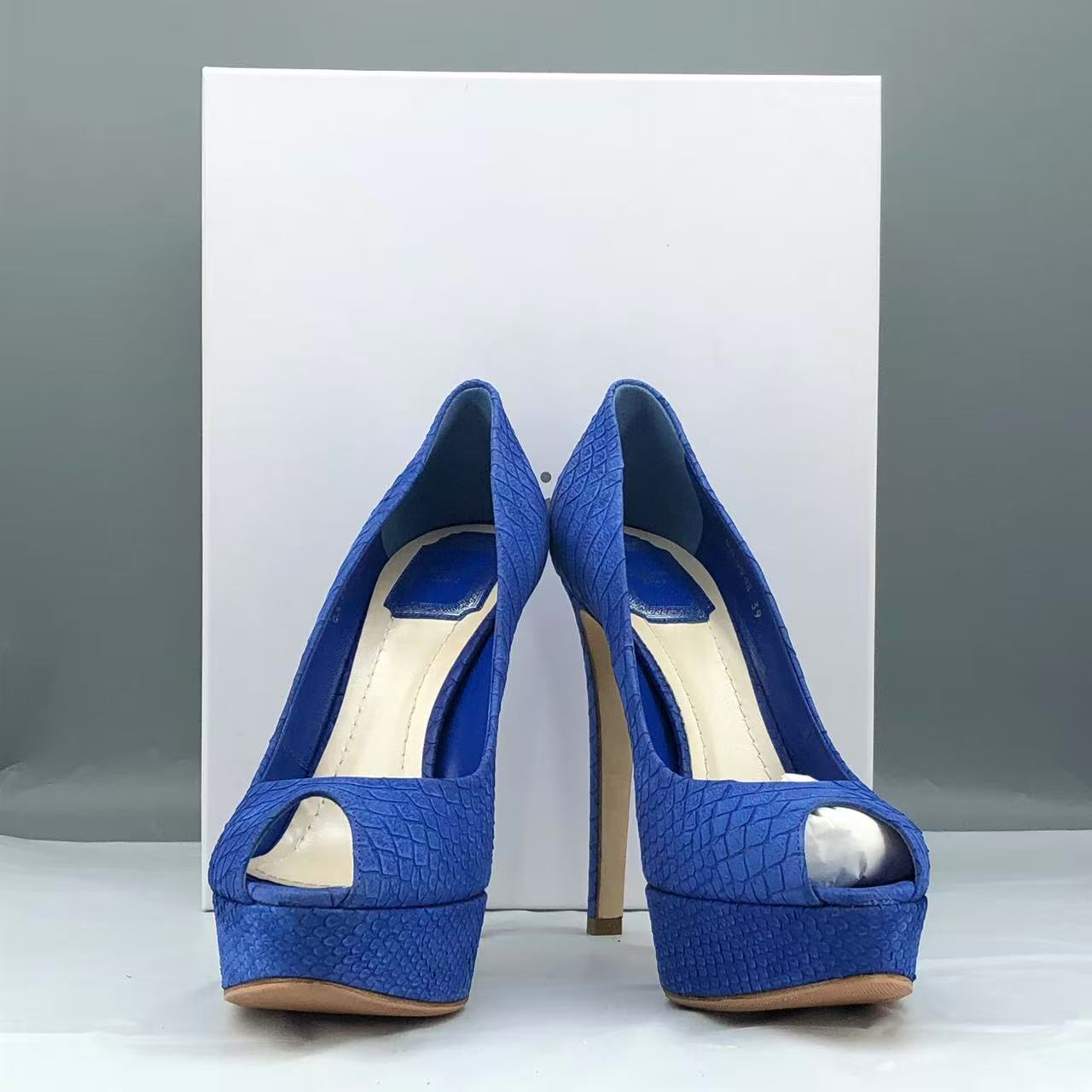 Christian Dior Miss Dior Python-Embossed Peep-Toe Platform Pumps Blue Size EU 39