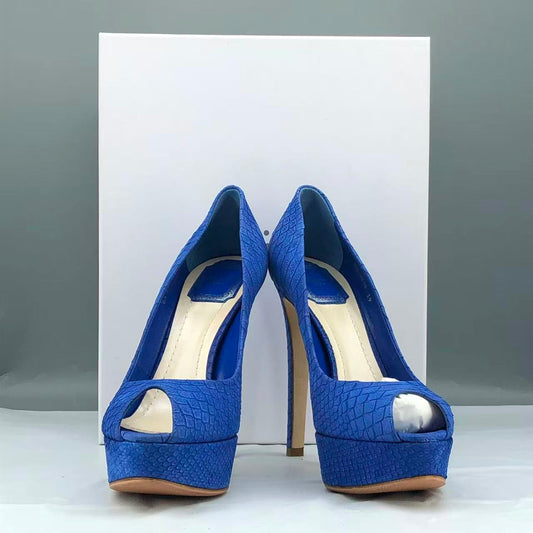 Christian Dior Miss Dior Python-Embossed Peep-Toe Platform Pumps Blue Size EU 39