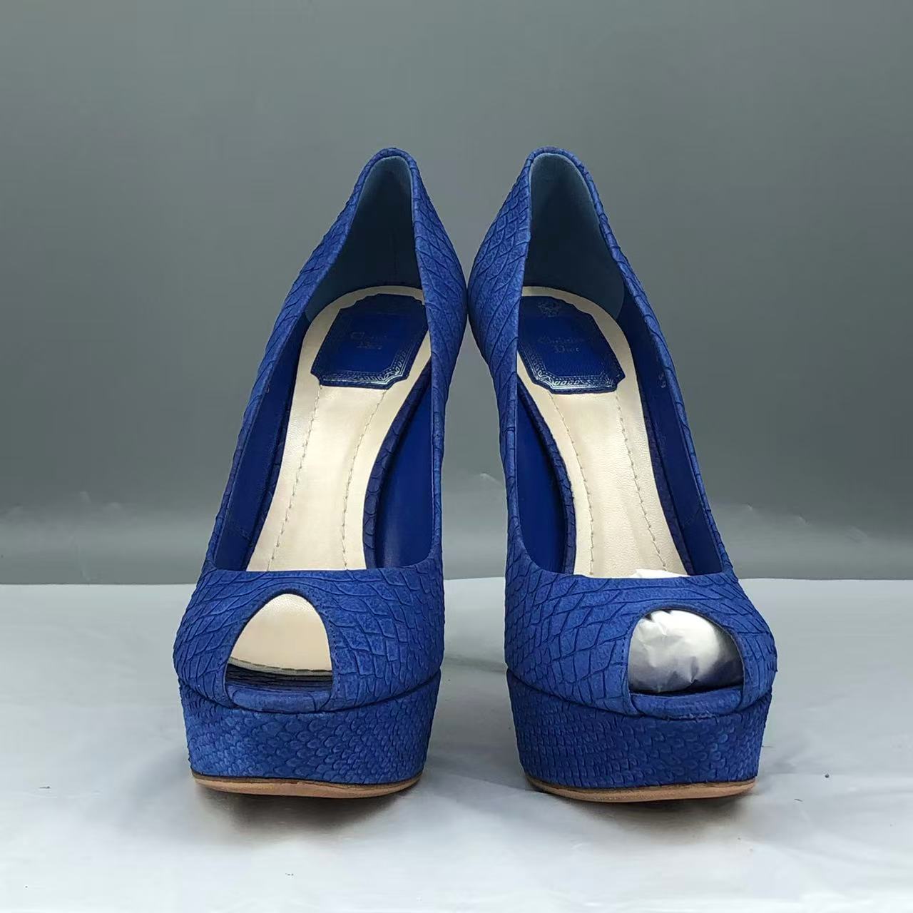 Christian Dior Miss Dior Python-Embossed Peep-Toe Platform Pumps Blue Size EU 39