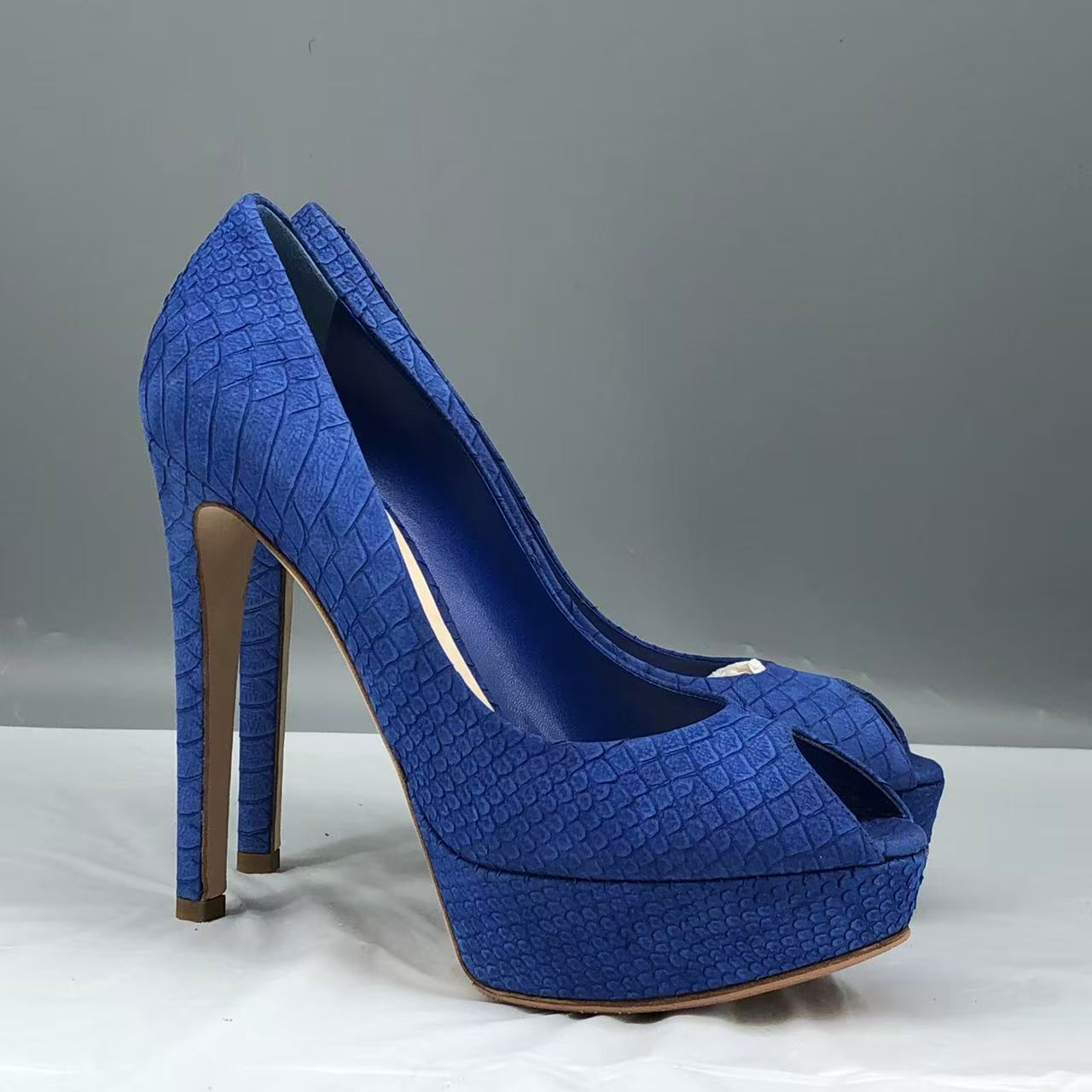 Christian Dior Miss Dior Python-Embossed Peep-Toe Platform Pumps Blue Size EU 39