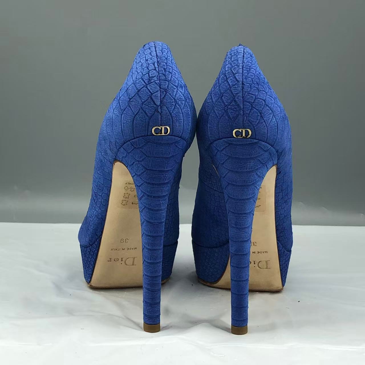 Christian Dior Miss Dior Python-Embossed Peep-Toe Platform Pumps Blue Size EU 39