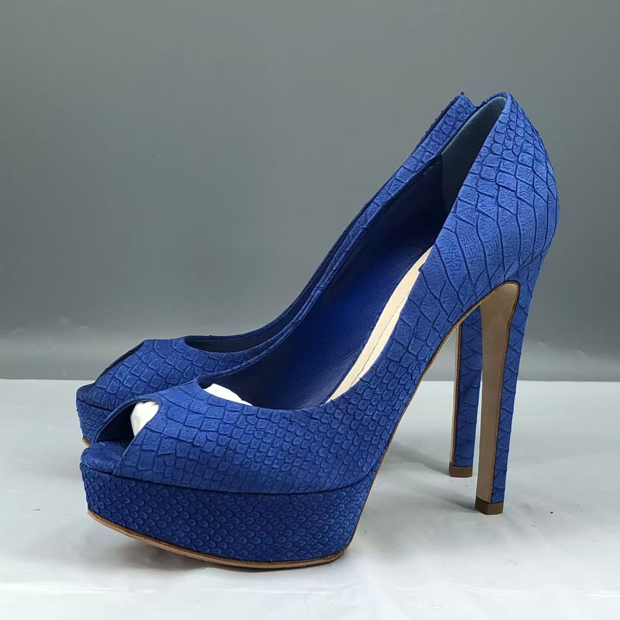 Christian Dior Miss Dior Python-Embossed Peep-Toe Platform Pumps Blue Size EU 39
