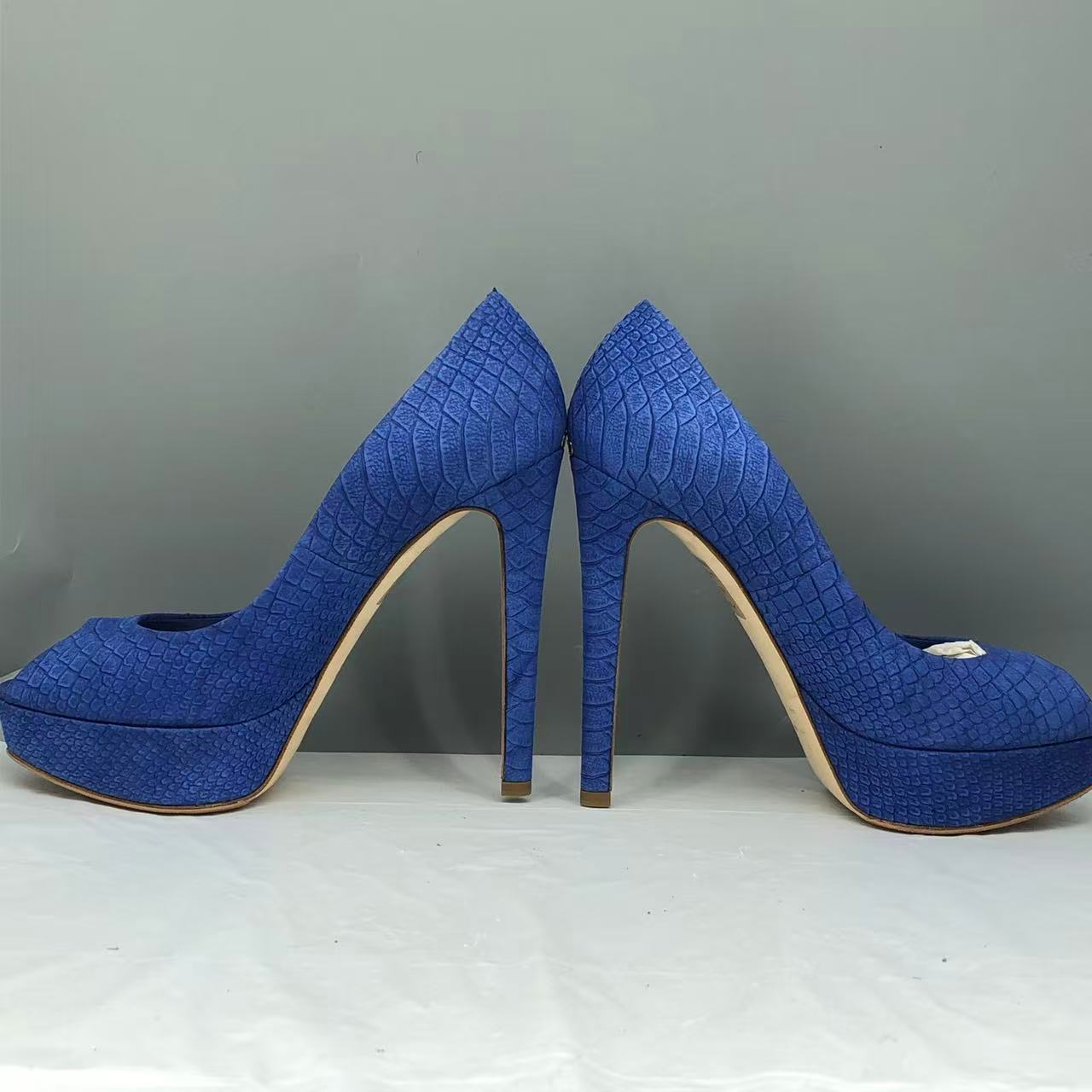Christian Dior Miss Dior Python-Embossed Peep-Toe Platform Pumps Blue Size EU 39