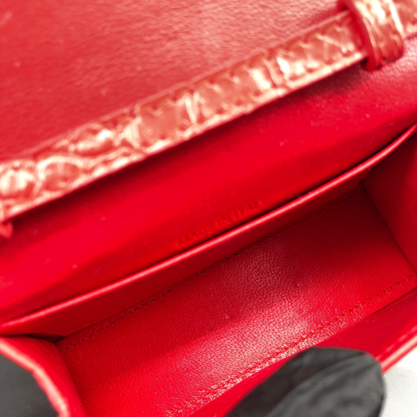 Balenciaga Red Croc Embossed Nano Hourglass Top Handle Bag